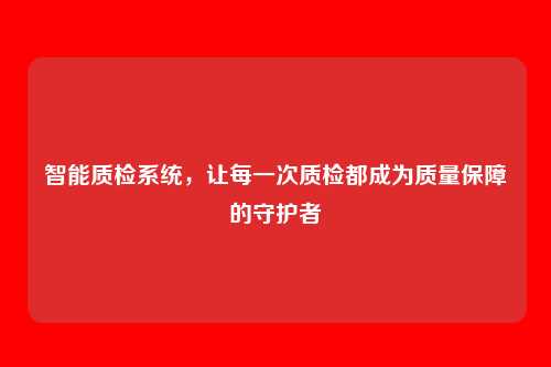 智能质检系统，让每一次质检都成为质量保障的守护者